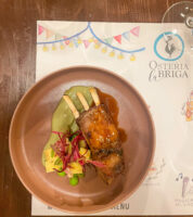 French Rach d’Agnello CBT con crema di piselli e insalata di panissa,piselli e cipollotto