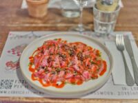 Carpaccio di Manzo con Gazpacho di Peperone
